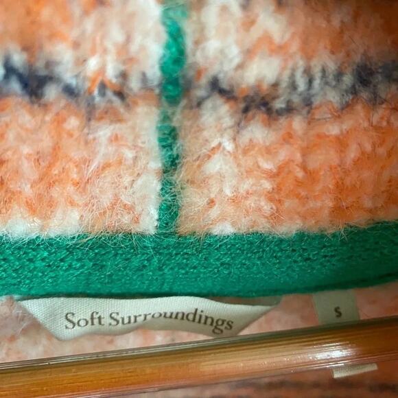 Soft Surroundings Briony Soft Plaid Orange White Collared Sweater Jacket Size‎ S - Picture 2 of 4